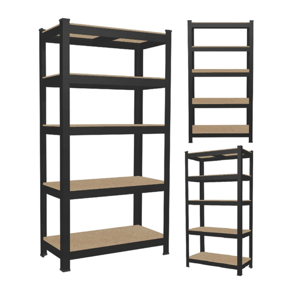 Kovový policový regál, 180 x 90 x 40 cm, černý