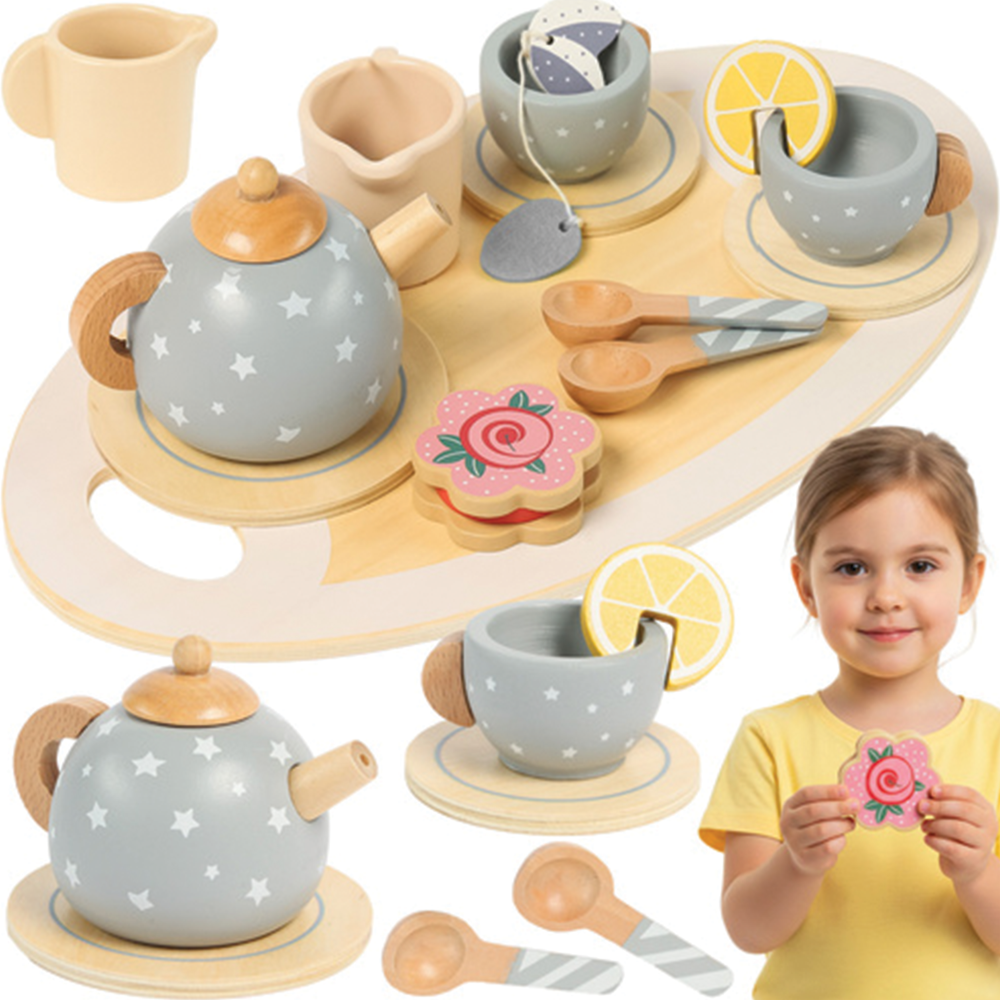 Dřevěný čajový set, 13 ks