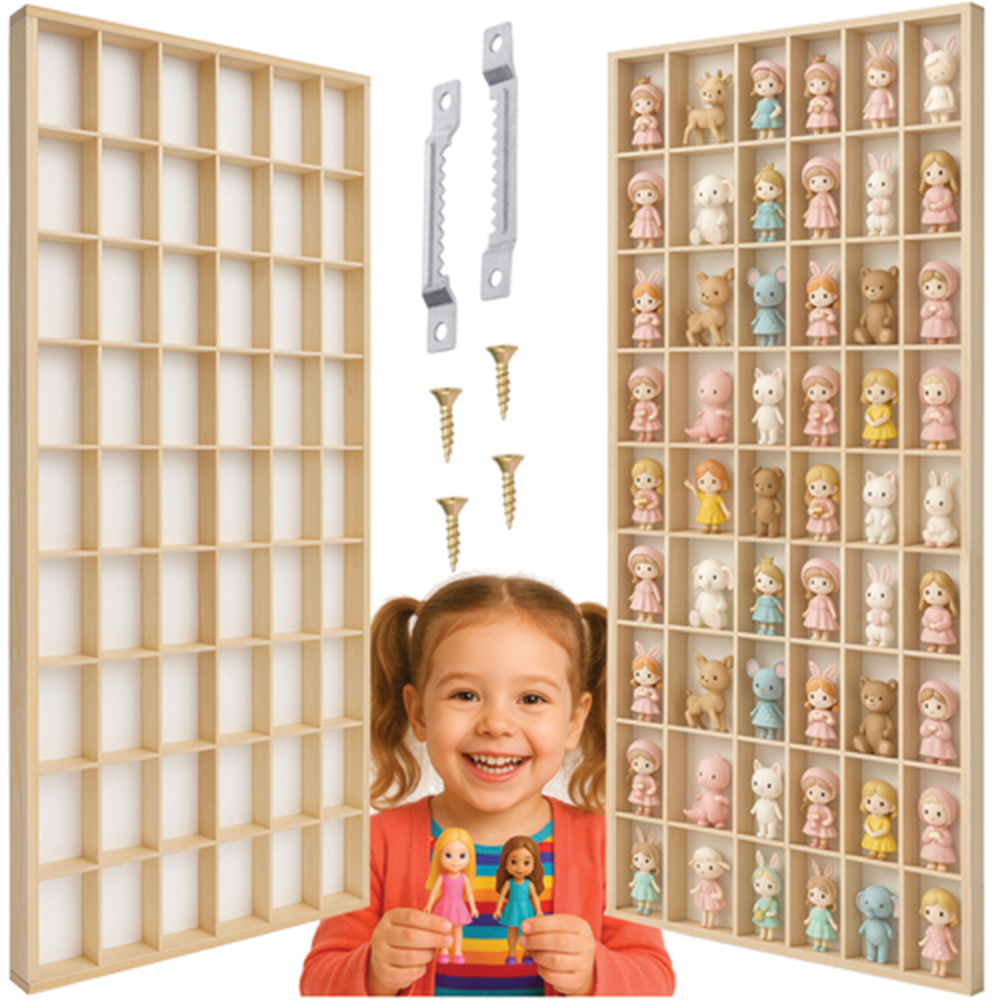 Dřevěná police pro panenky na 54ks