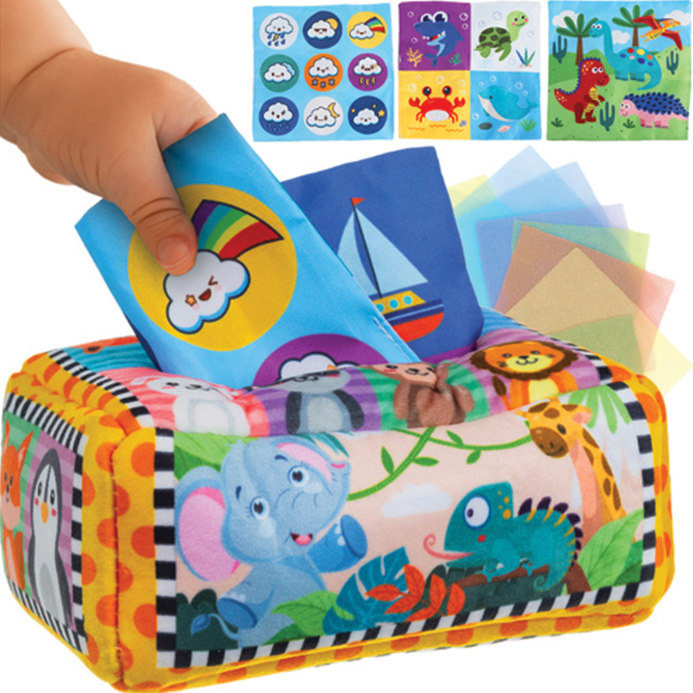 Senzorický box s barevnými kapesníky a zvířátky