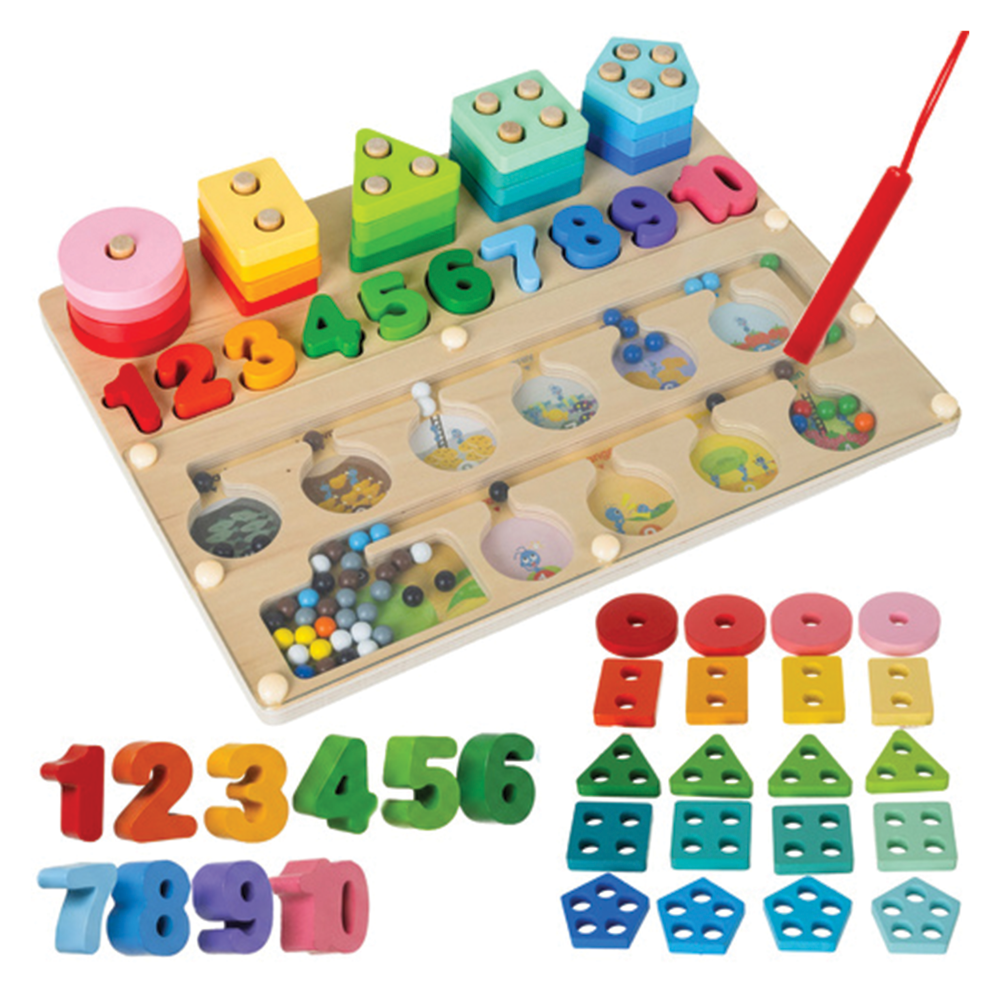 Montessori vzdělávací hračka 3v1 - magnetické bludiště, puzzle a čísla, pracovní deska 30×22,5 cm