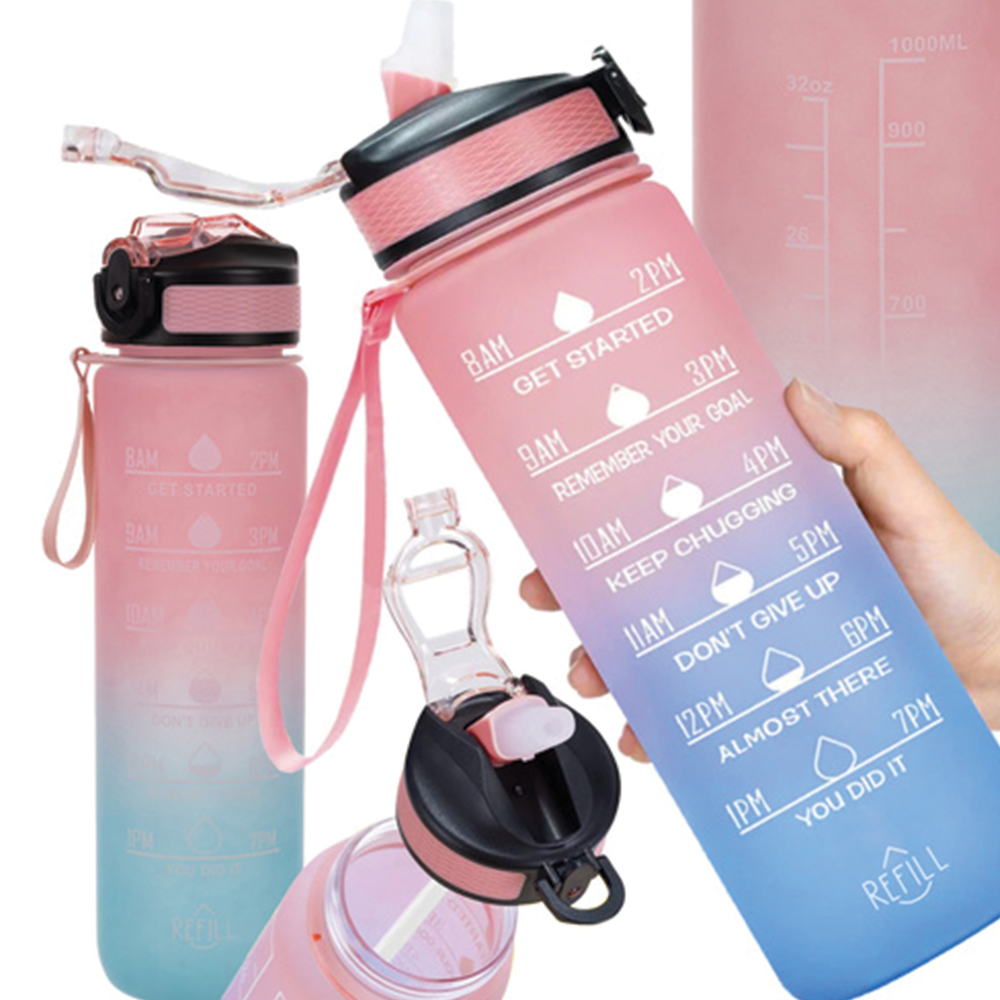 Motivační láhev 1000 ml, modro-růžová