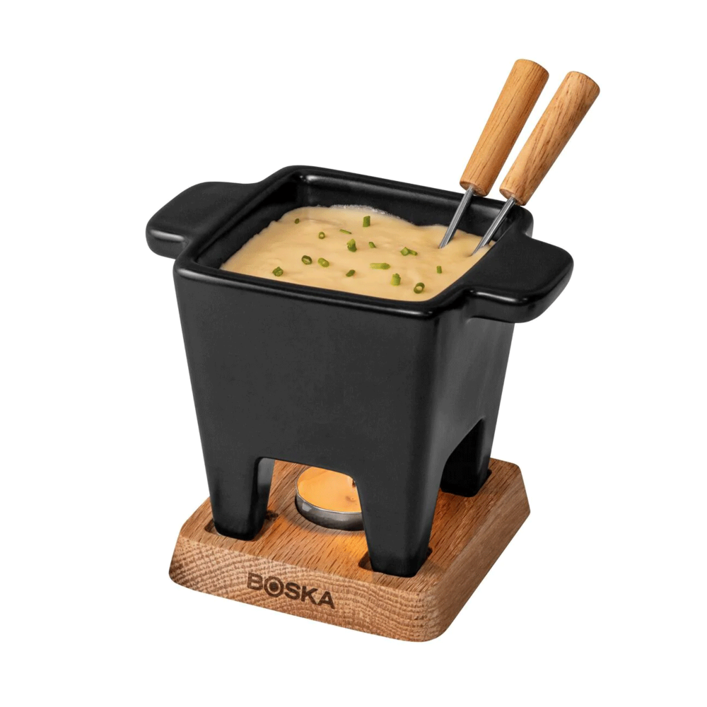 Elegantní mini fondue set s ohřevem, černý