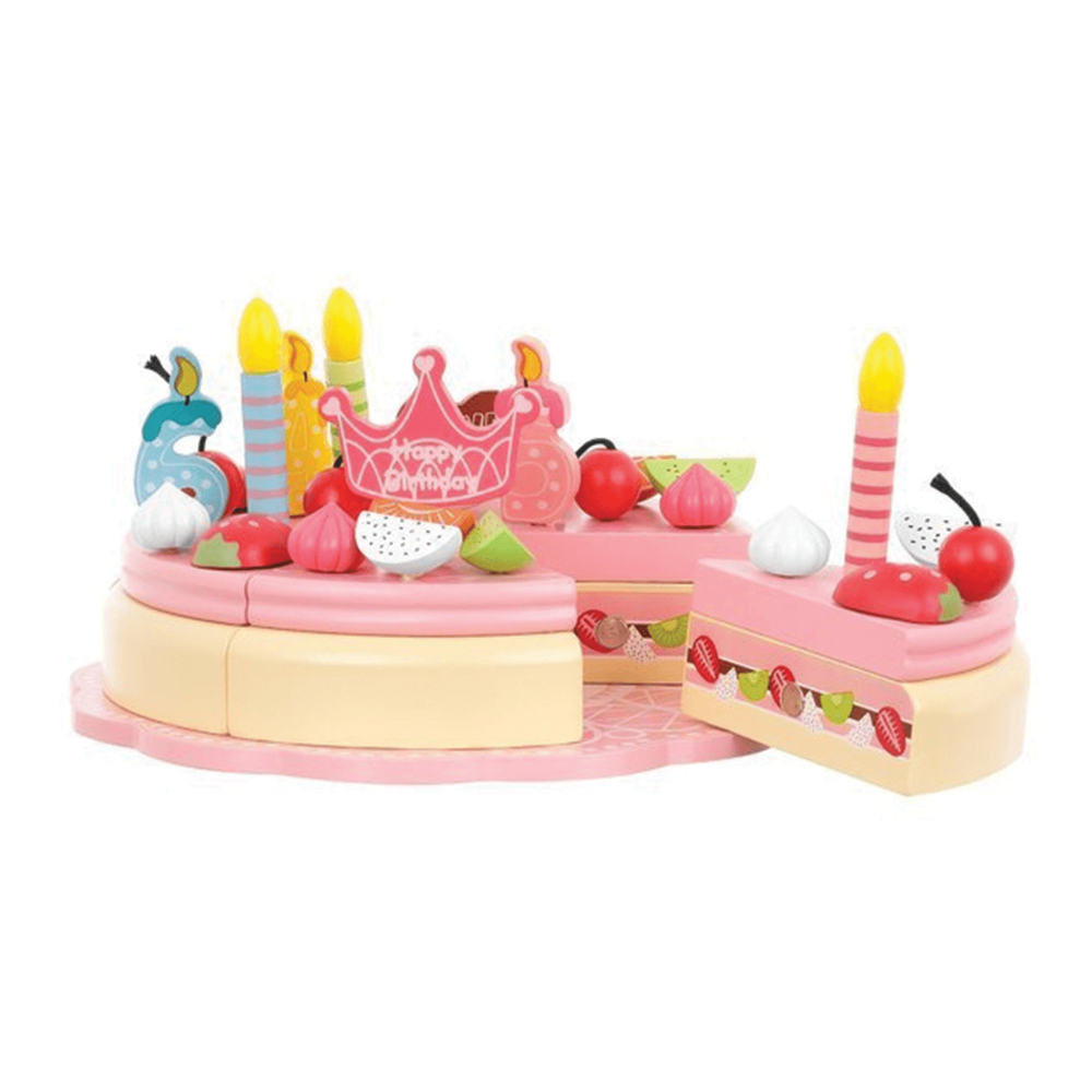 Dřevěný narozeninový dort s kompletní sadou 48 doplňků