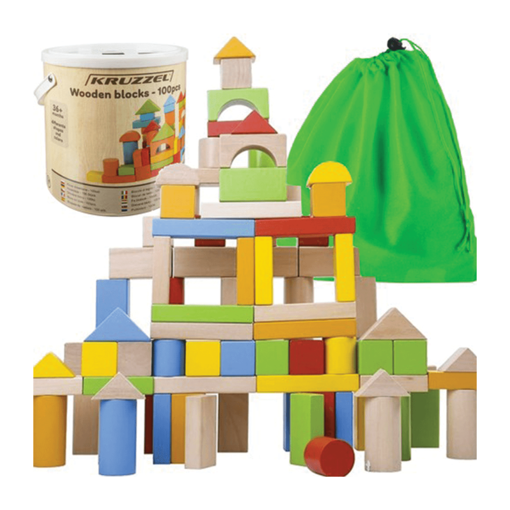 Dřevěné kostky v kbelíku s víkem 100 ks