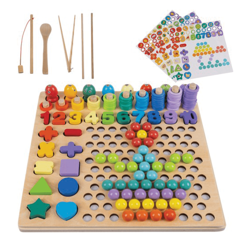 Dřevěná vkládačka rybičky, čísla, kruhy