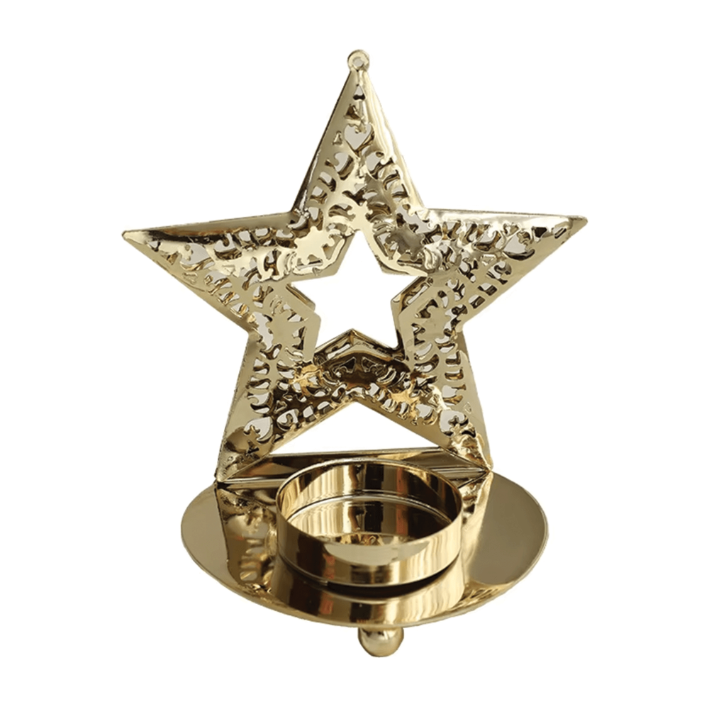 Zlatý kovový svícen na Vánoce - Vánoční dekorace na stůl